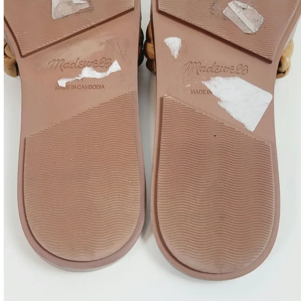 MADEWELL The Suzi Slide Sandal in Woven Leather in Toffee, sz 9.5